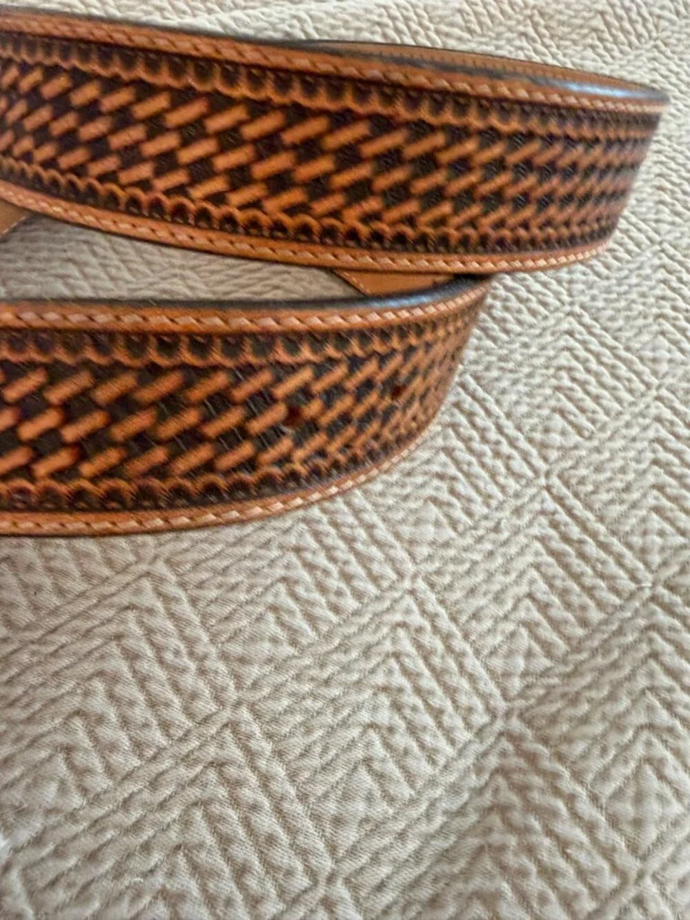 Justin Mens Bronco Weave Leather Western Style Belt Size 38 Tan Brown Casual USA